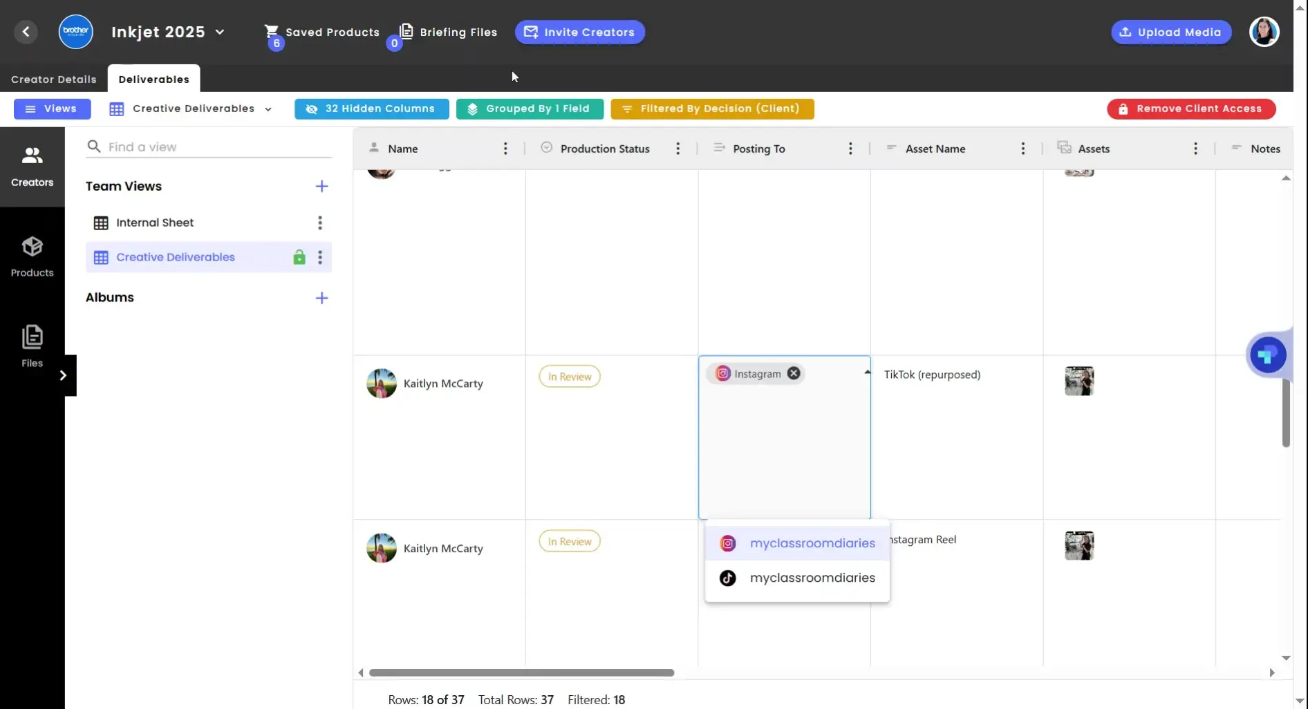 gen.video platform Creative Deliverables tab in Inkjet 2025 project