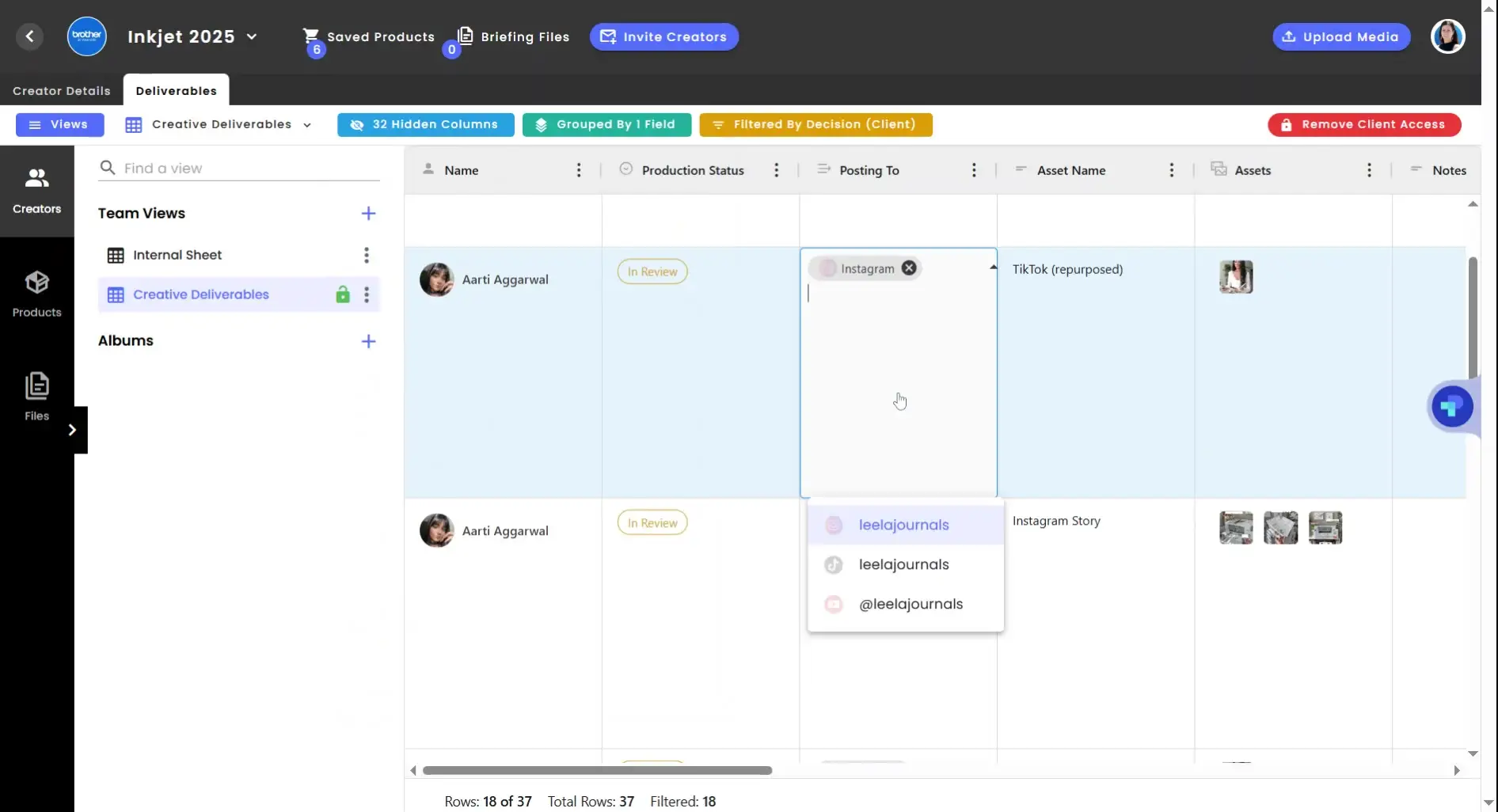 gen.video platform Creative Deliverables section for Inkjet 2025 project