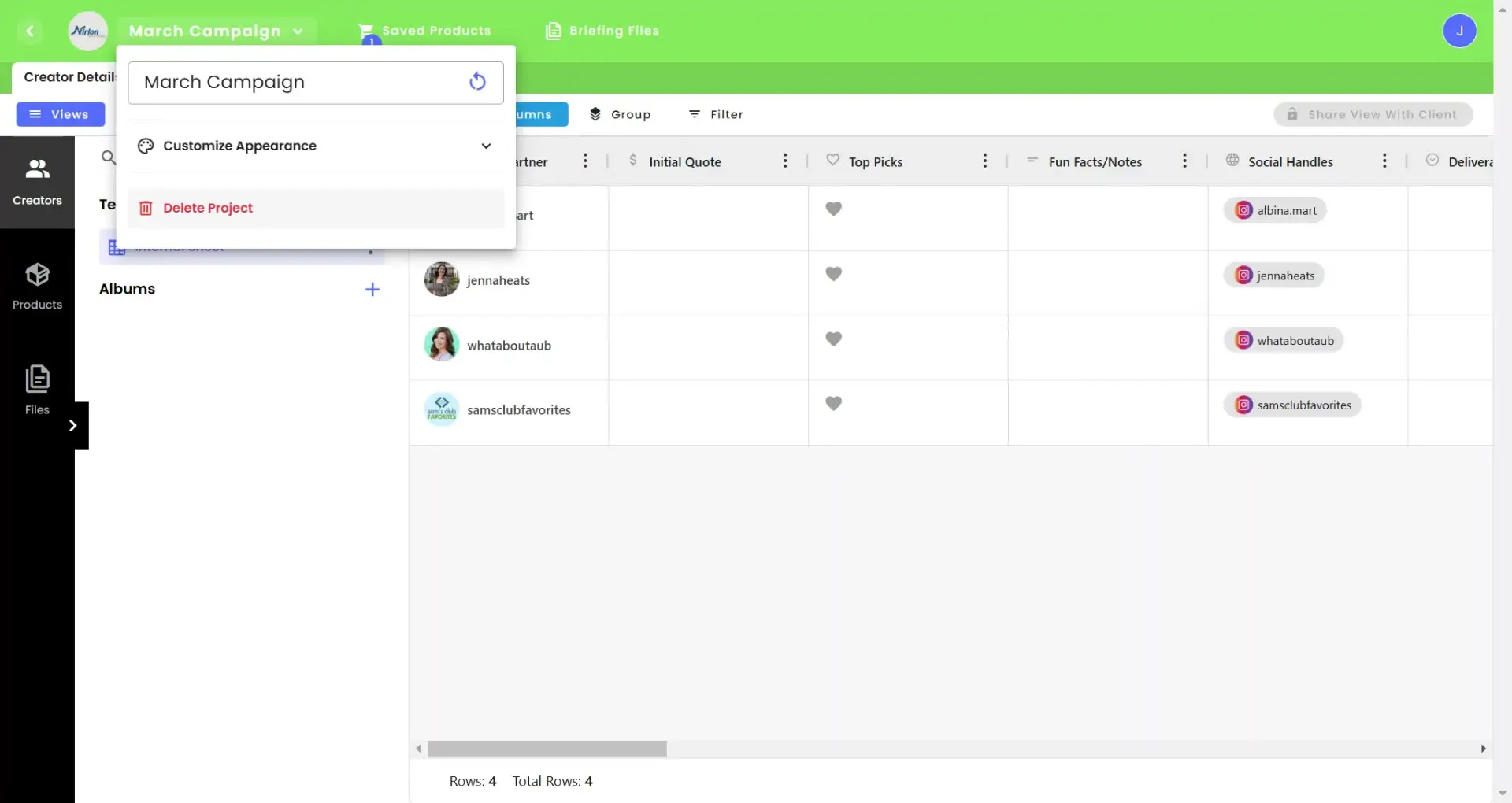 gen.video March Campaign page for managing influencer partnerships