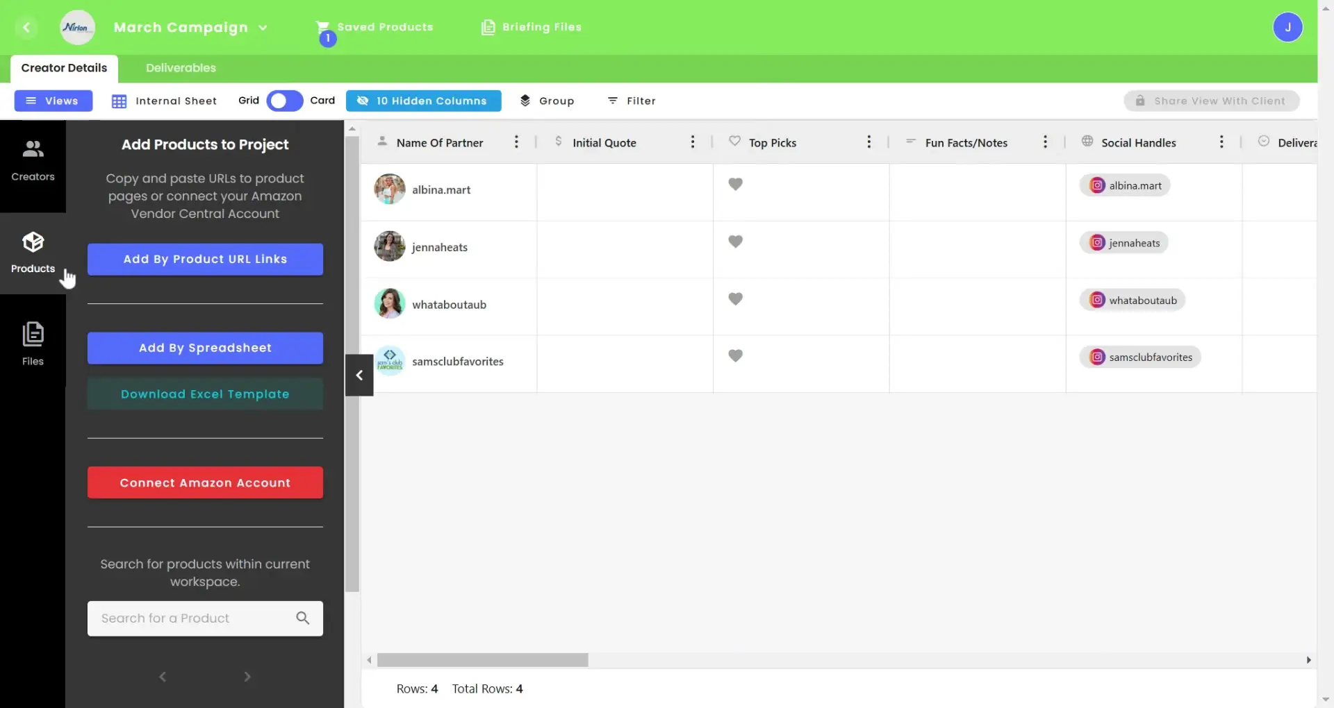 gen.video March Campaign page for managing influencer partnerships