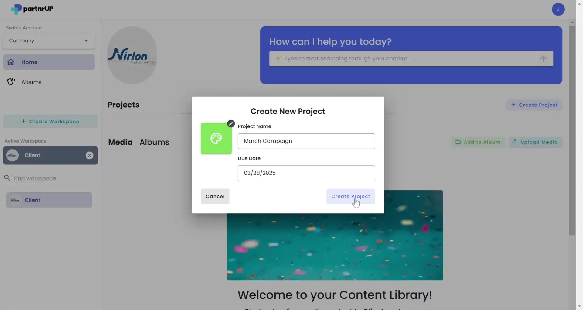 gen.video platform create new project modal