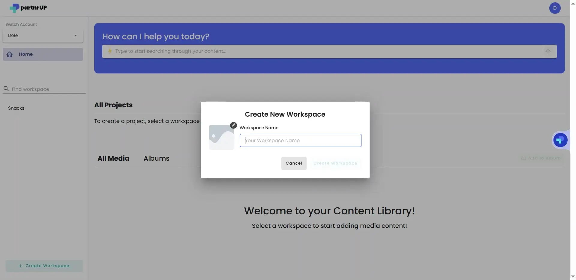 gen.video platform Create New Workspace dialog box