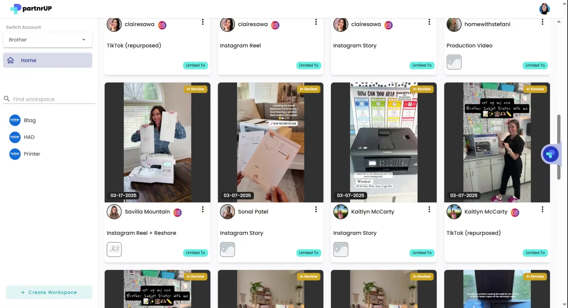 gen.video content management interface showing influencer posts in review.