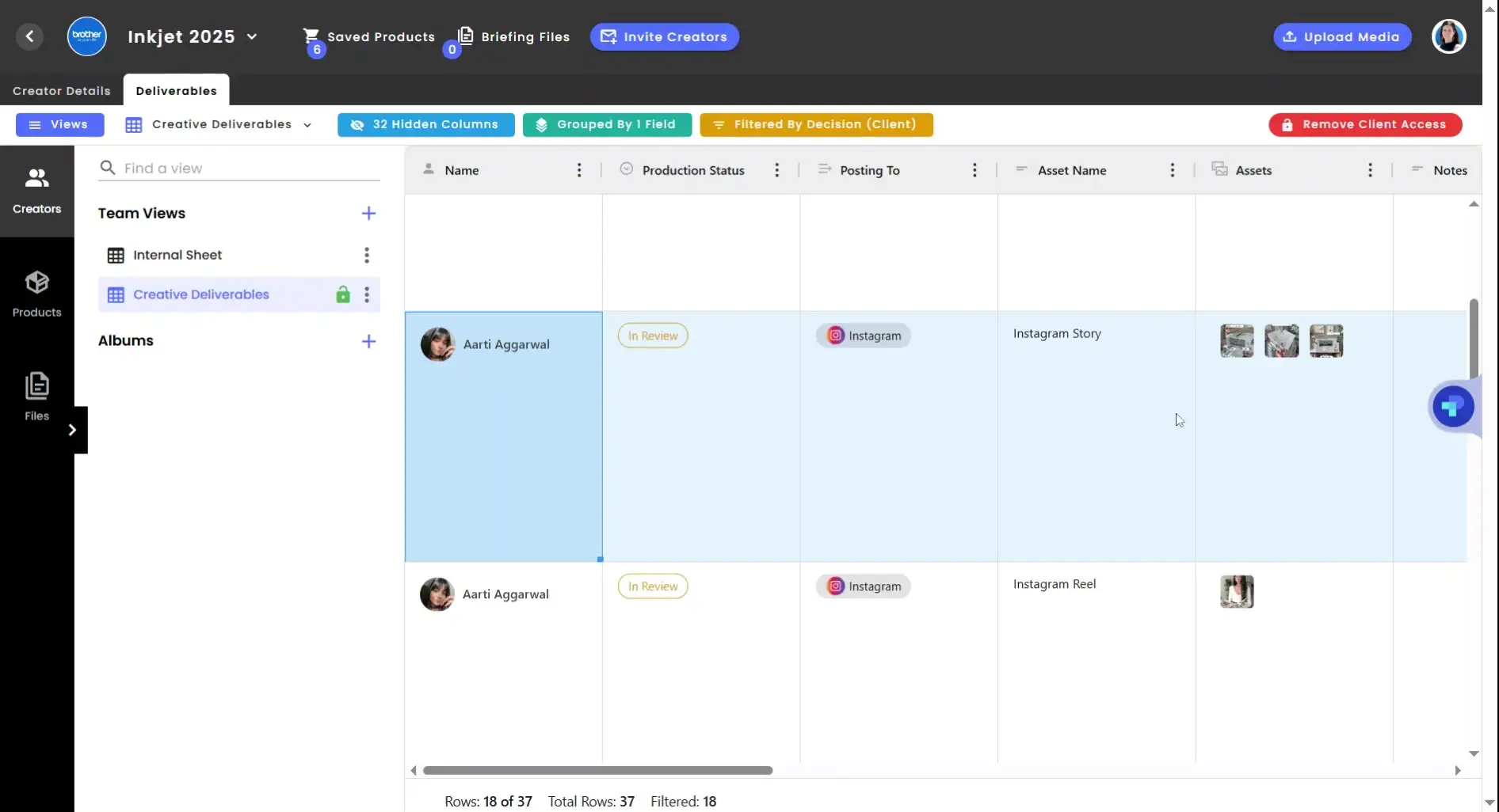 gen.video platform Creative Deliverables tab for Inkjet 2025 project