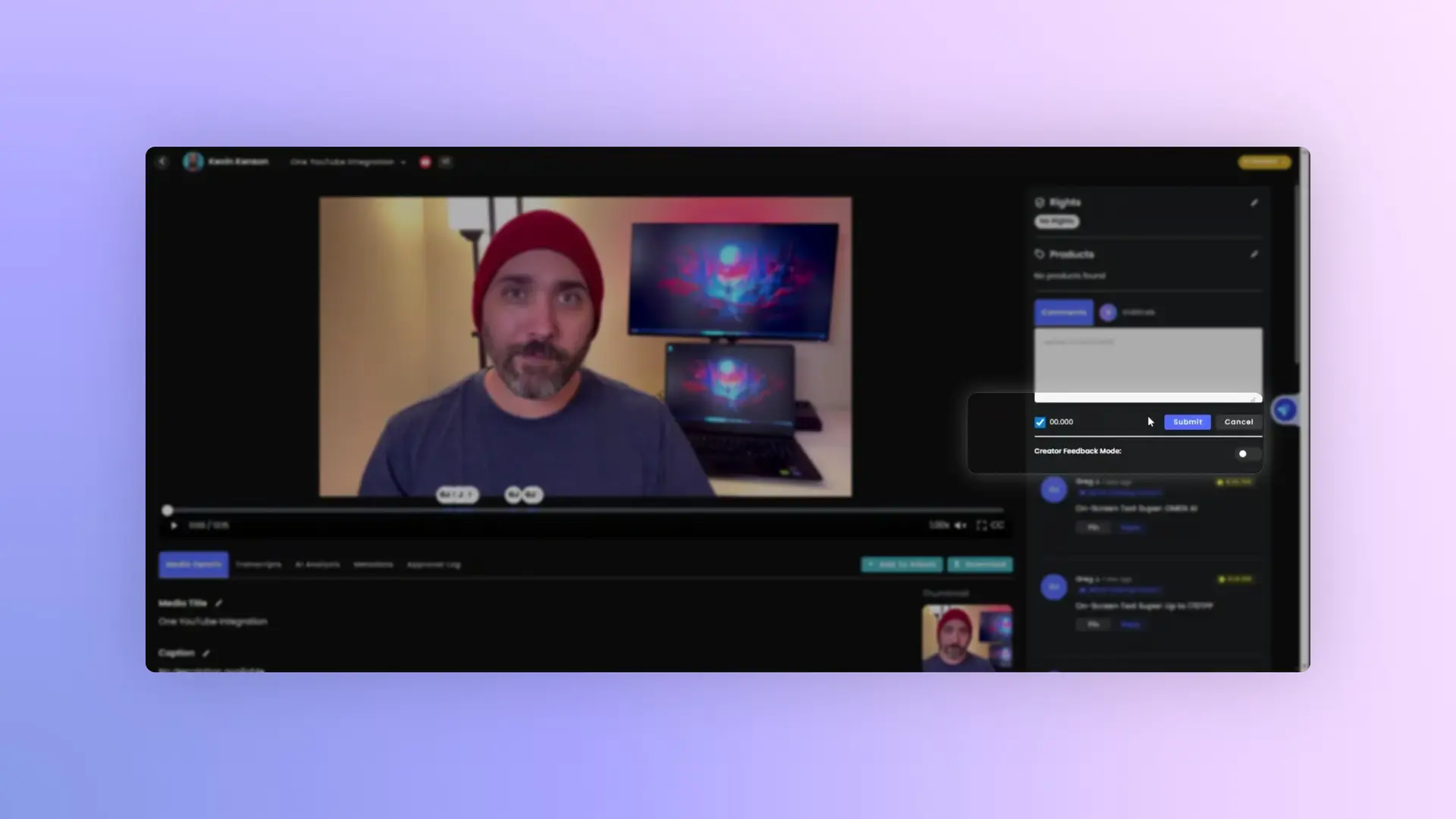 gen.video platform video review interface with video player and comment panel.