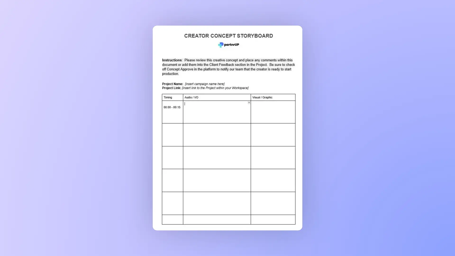 gen.video Creator Concept Storyboard template for managing influencer partnerships