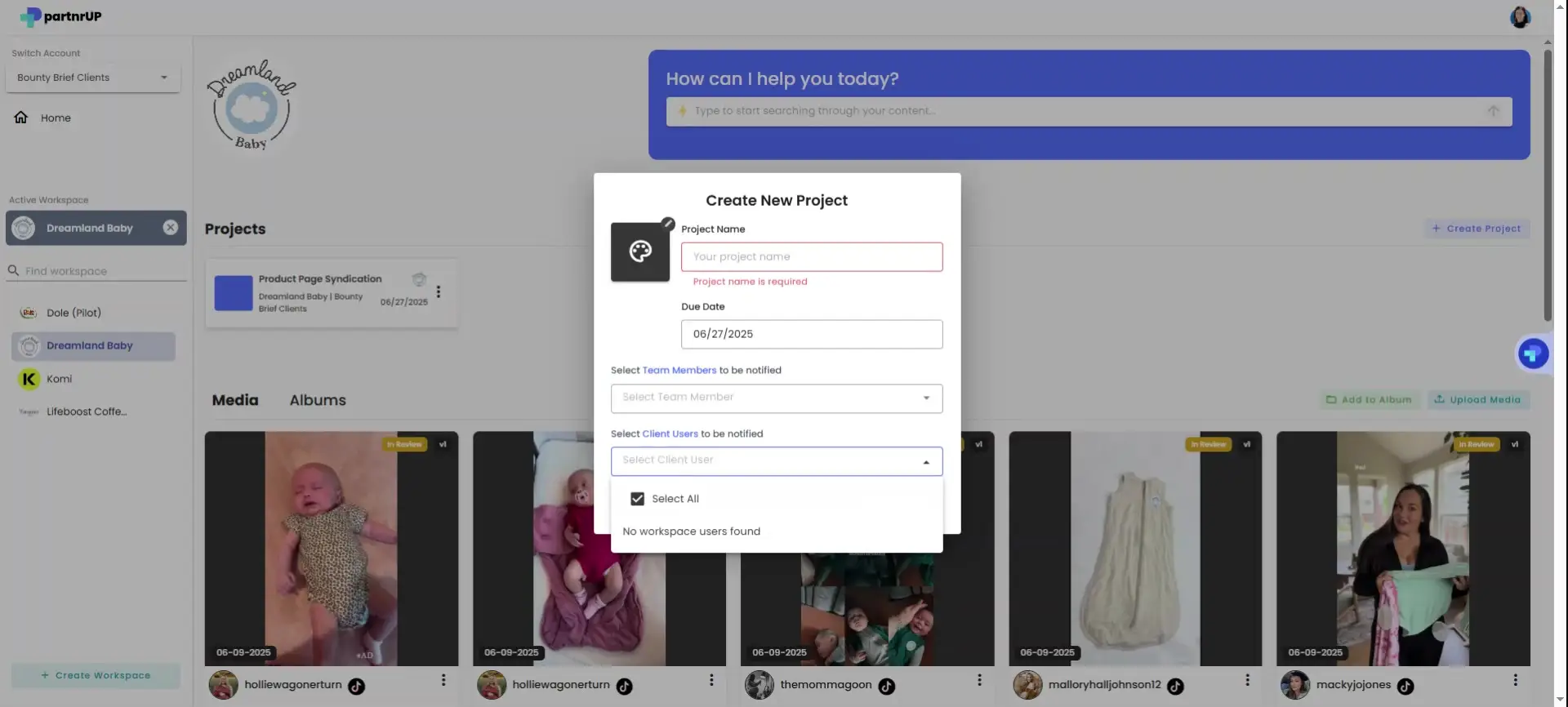 gen.video platform Create New Project screen in Content Management feature