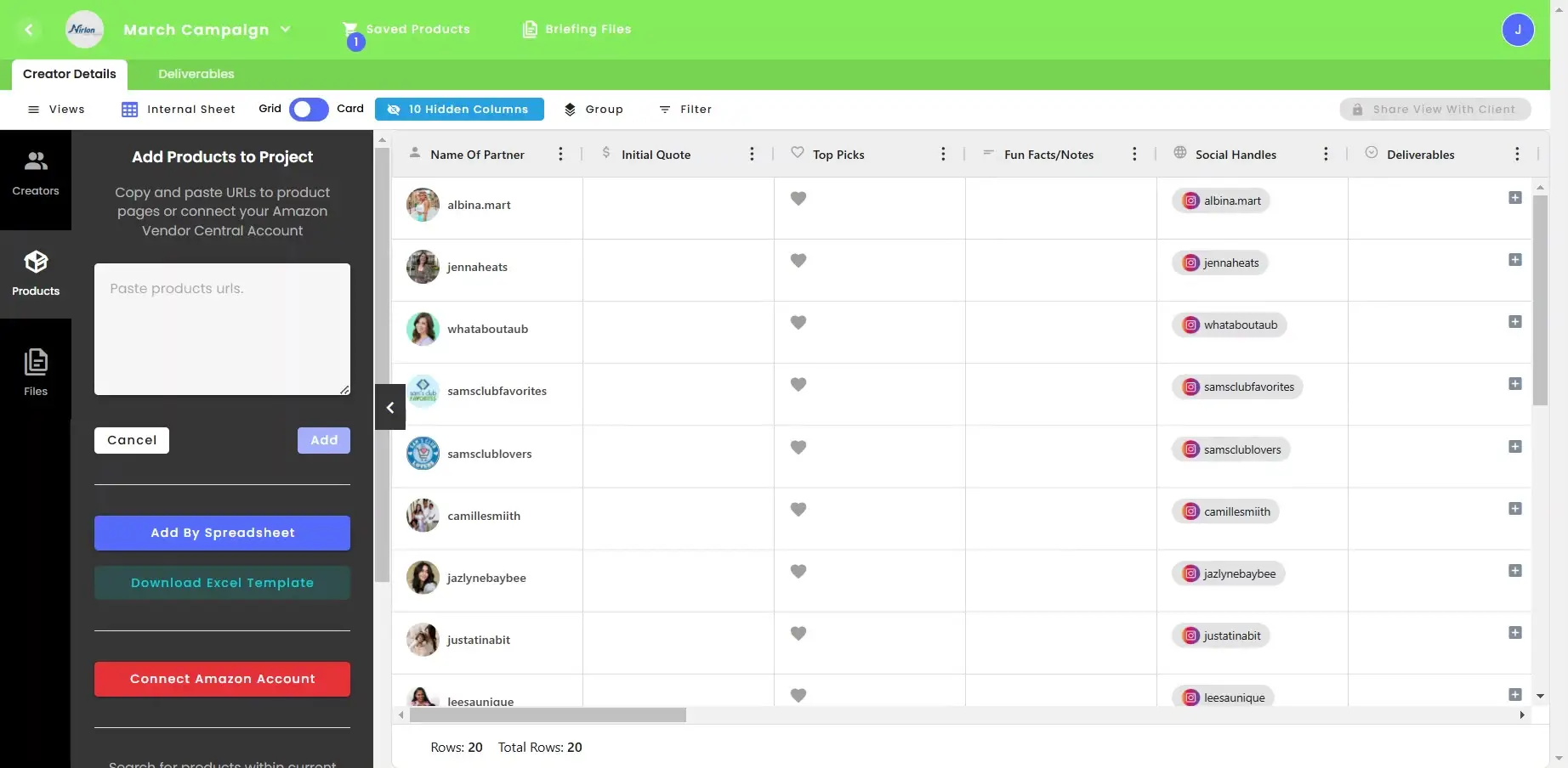 gen.video platform - Add Products to Project screen in March Campaign workspace