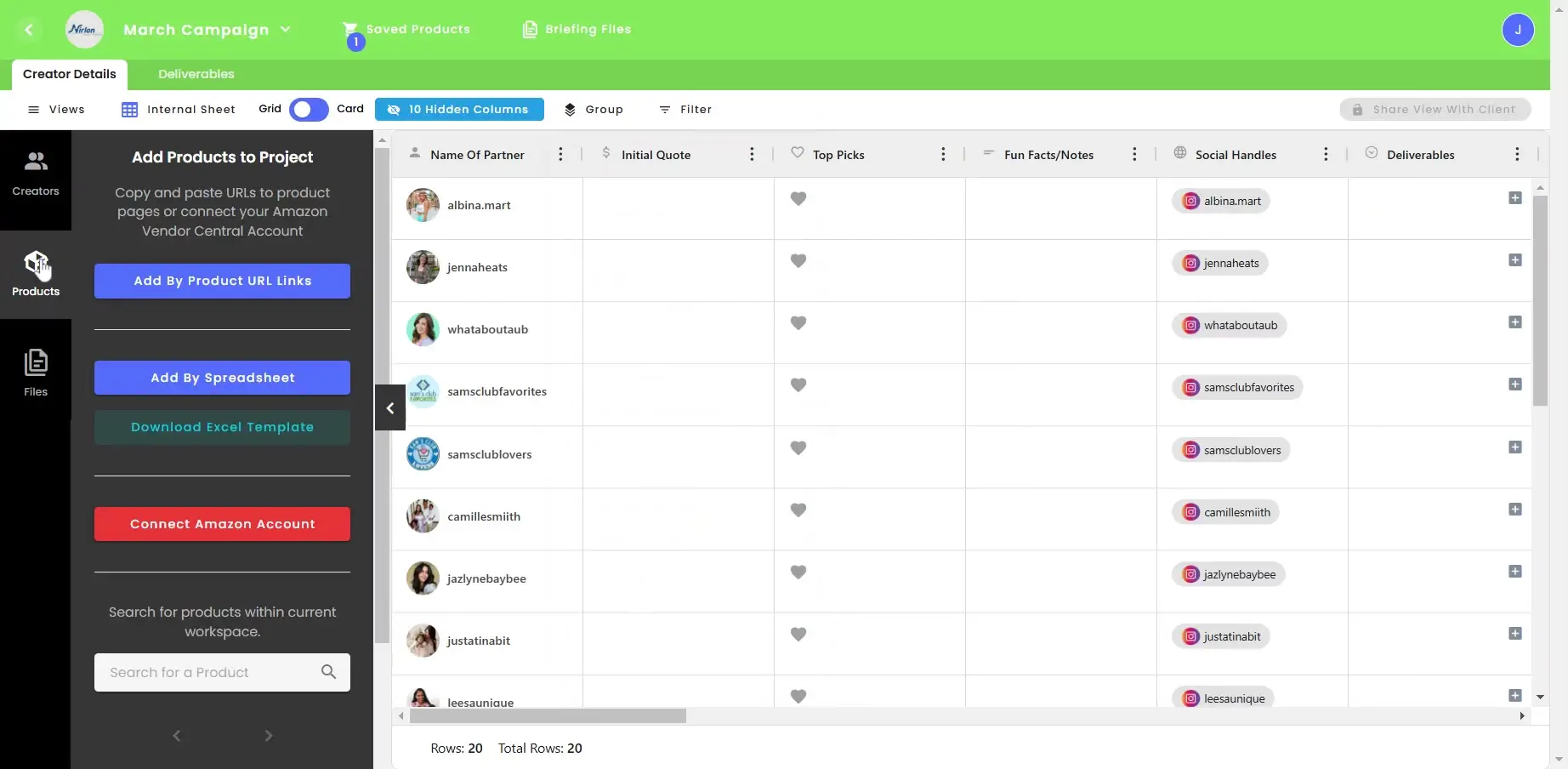 gen.video platform screenshot showing product management in March Campaign workspace