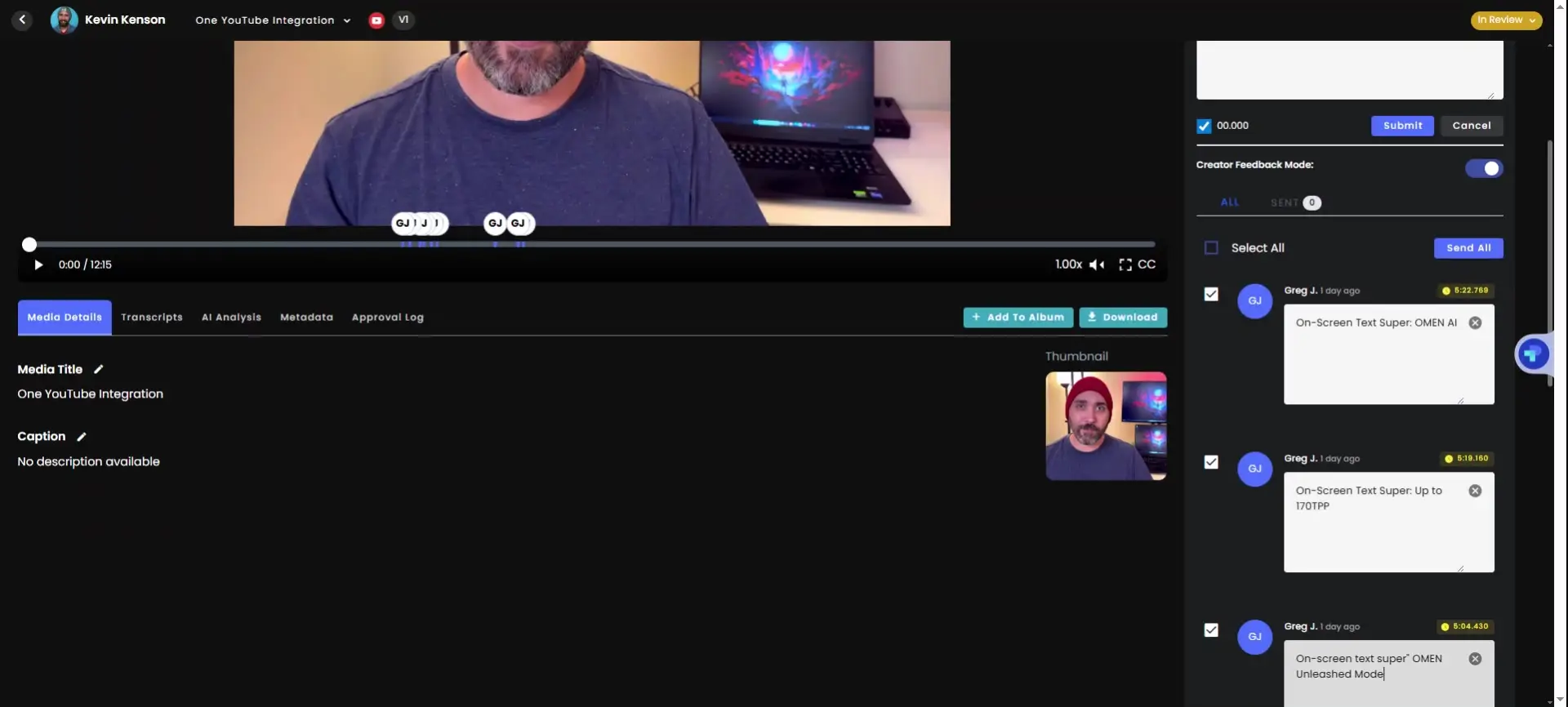 gen.video platform video management interface for managing influencer partnerships.