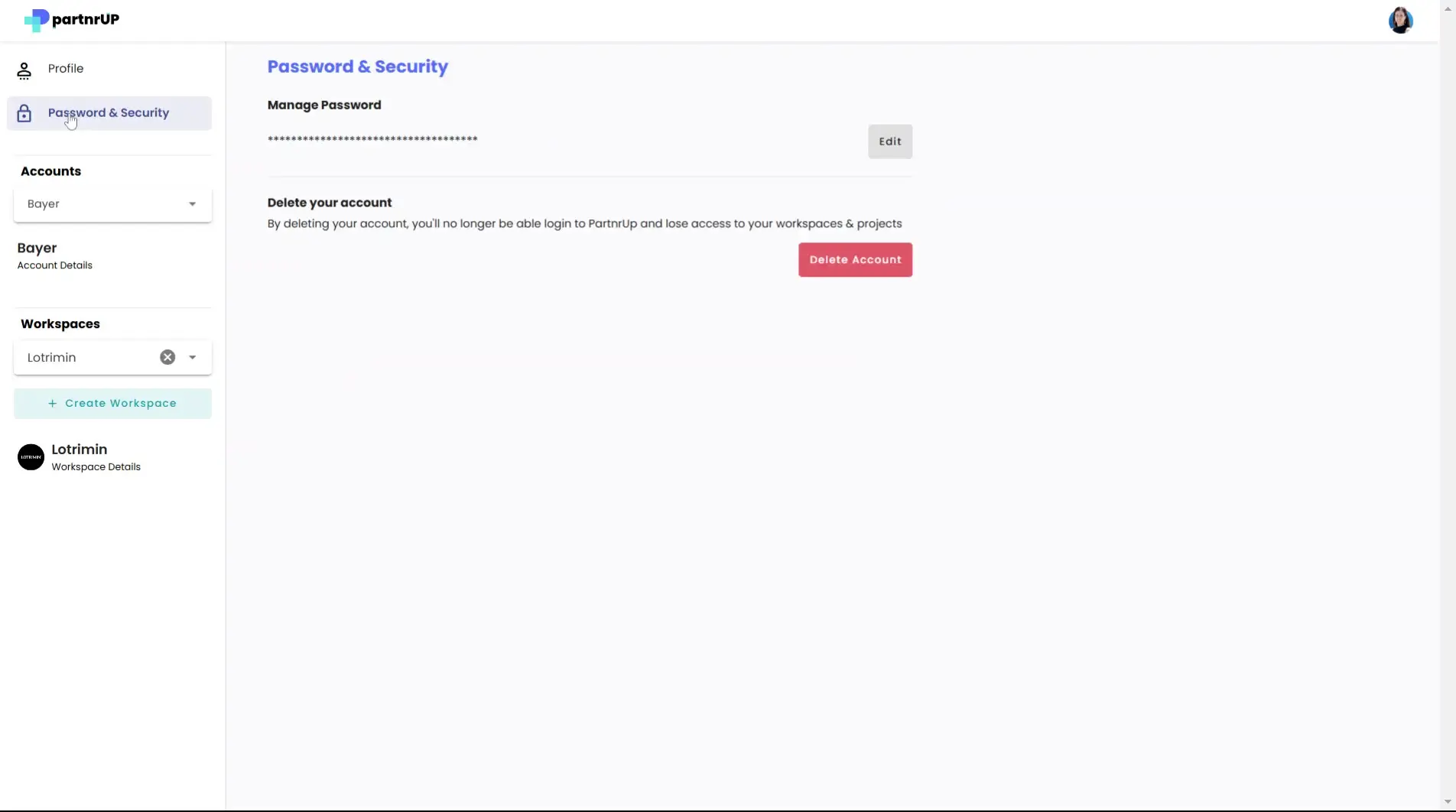 gen.video Account Settings - Password & Security