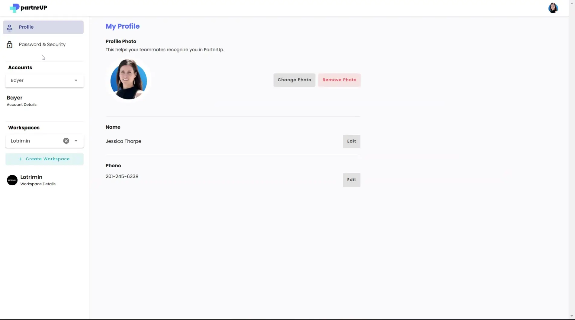 gen.video Account Settings My Profile page showing profile photo, name, and phone number with edit options.