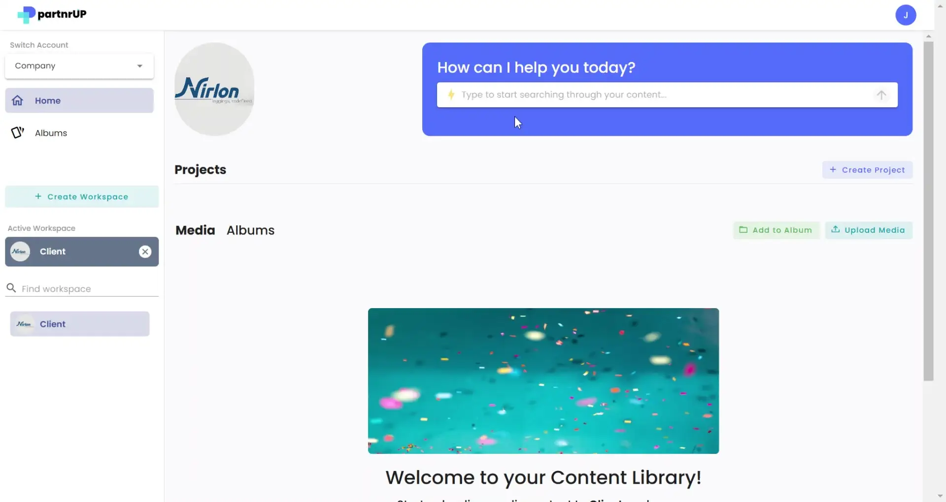 gen.video content management interface with workspace and project options