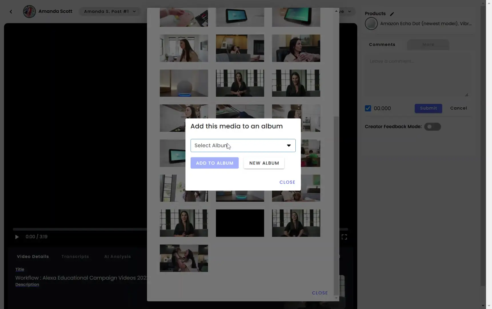 gen.video platform - Add media to album interface